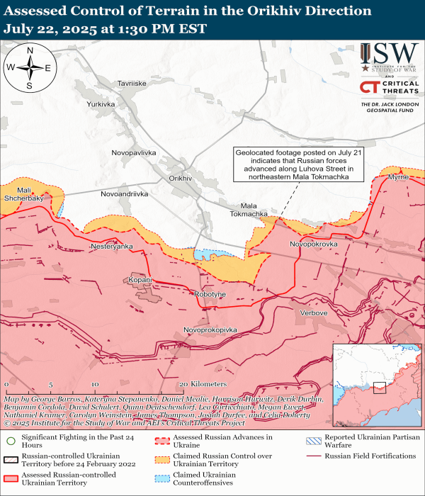 Карта бойових дій на Запорізькому напрямку. Фото: ISW