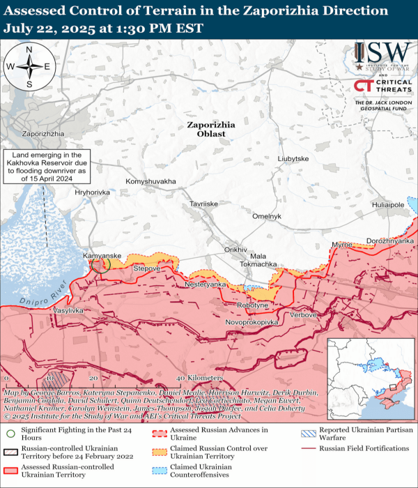 Карта бойових дій на Запорізькому напрямку. Фото: ISW